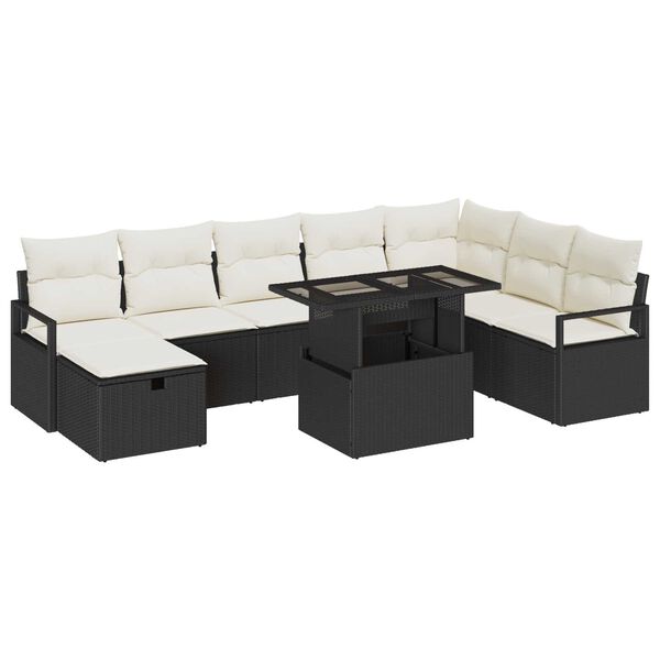 vidaXL Set de canapele pentru grădină cu pernă 9 pcs Negru Rattan poli