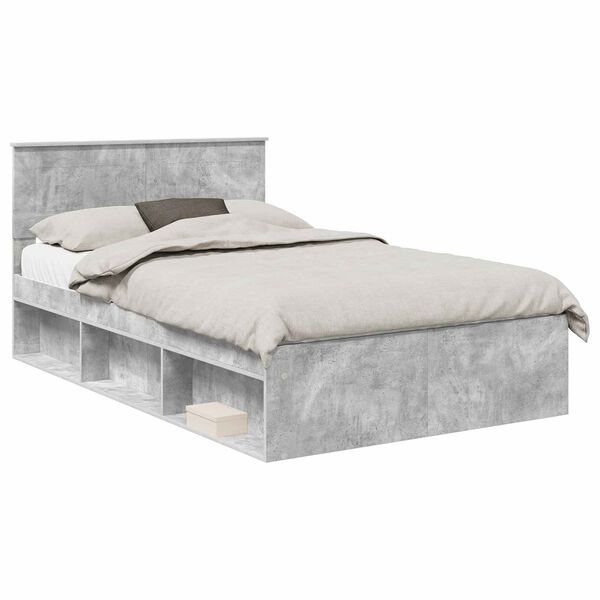 vidaXL Cadru de pat cu headboard Beton 120 x 200 cm Lemn compozit