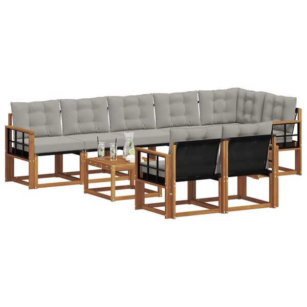 vidaXL Set de canapele de exterior 9 pcs Gri natural și deschis