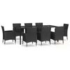 vidaXL Set mobilier de grădină cu perne, 9 piese, negru, poliratan