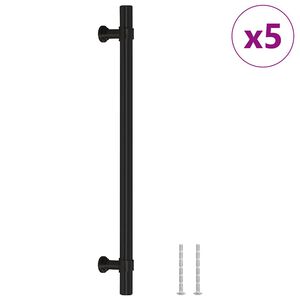 vidaXL M&acirc;nere de dulap, 5 buc., negru, 192 mm, oțel inoxidabil