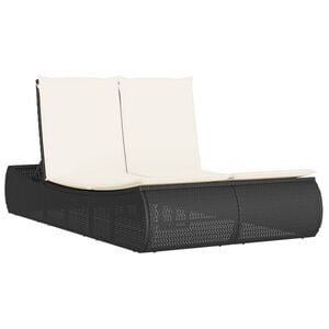 vidaXL Șezlong dublu cu perne, negru, poliratan