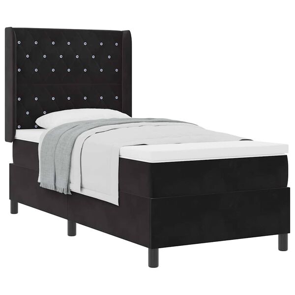 vidaXL Pat cu arcuri cu headboard Negru 90 x 200 cm Catifea