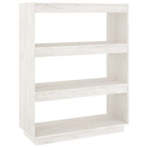 vidaXL Bibliotecă/Separator cameră, alb, 80x35x103 cm, lemn masiv pin