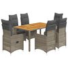 vidaXL Set bistro de grădină cu perne, 7 piese, gri, poliratan
