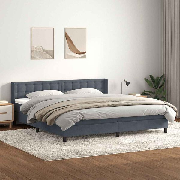 vidaXL Pat box spring cu saltea, gri &icirc;nchis, 200x210 cm, catifea