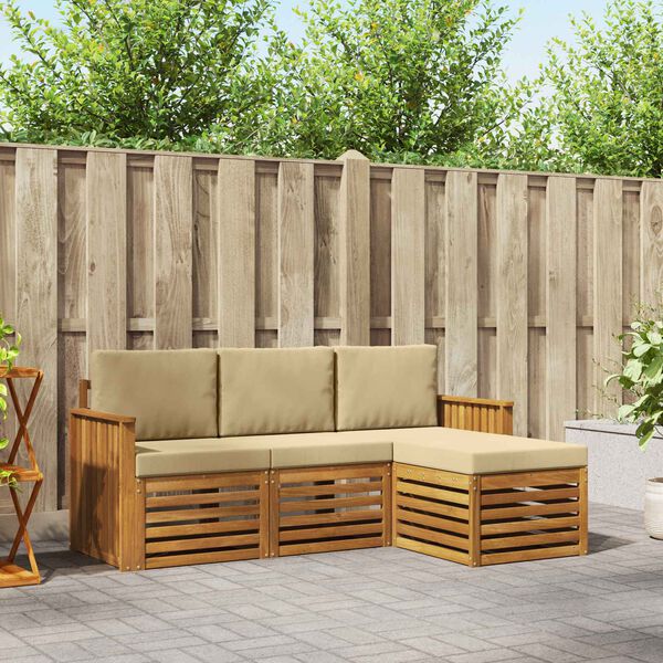 vidaXL Set de canapele de exterior cu pernă 4 pcs Natural și Bej