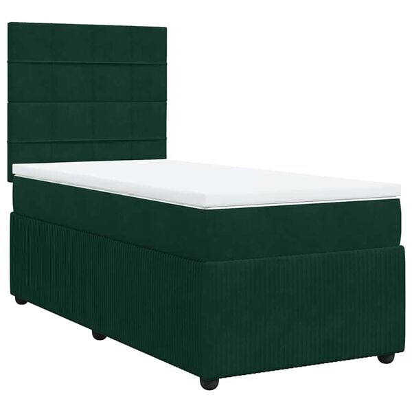 vidaXL Pat box spring cu saltea, verde &icirc;nchis, 100x200 cm, catifea