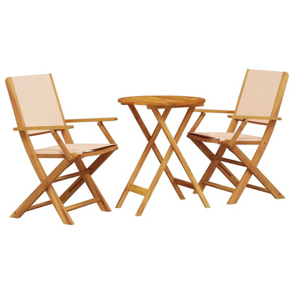 vidaXL Set mobilier bistro, 3 piese, textil bej/lemn masiv