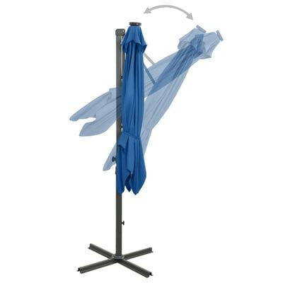vidaXL Umbrelă suspendată cu stâlp și LED-uri, albastru azuriu, 250 cm
