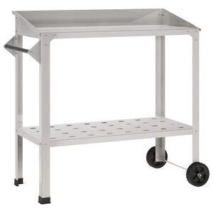 vidaXL Masă pentru Ghivece cu Roți 96 x 50 x 89 cm Oţel inoxidabil