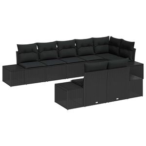 vidaXL Set de canapele pentru grădină cu pernă 8 pcs Negru Rattan poli