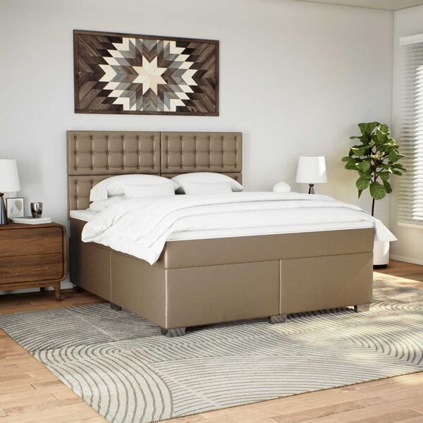 vidaXL Pat box spring cu saltea, cappuccino, 180x200cm piele ecologică