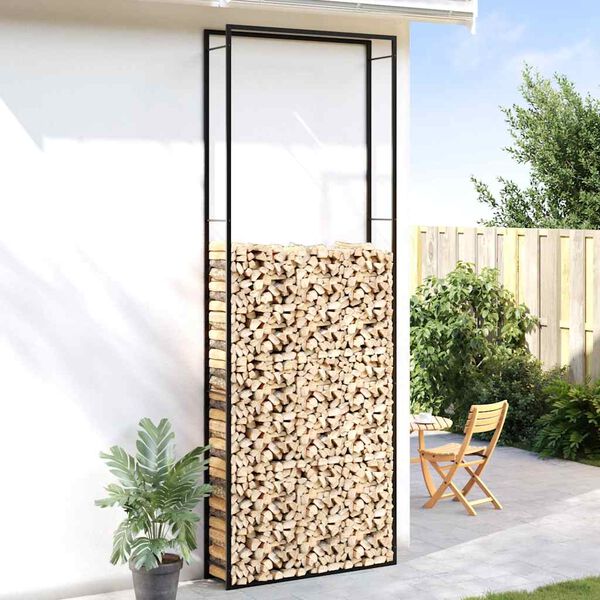 vidaXL Suport pentru lemne de foc, negru mat, 110x28x312 cm, oțel