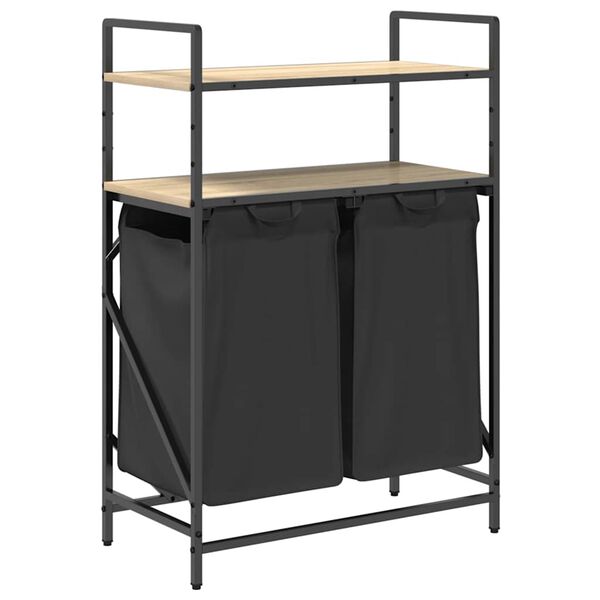 vidaXL Coș de rufe 2 compartimente cu rafturi stejar sonoma