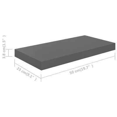 vidaXL Rafturi de perete, 2 buc., gri extralucios, 50x23x3,8 cm, MDF