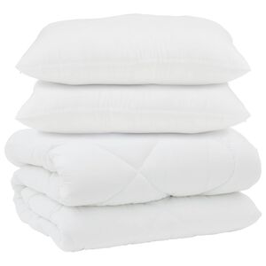 vidaXL Duvet cu perne cu pernă 3 pcs Alb Microfibră și Pene de Rață