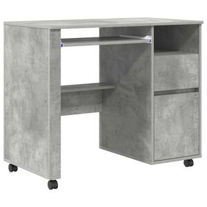 vidaXL Birou cu roți Gri din beton Lemn prelucrat 91 x 50 x 77 cm