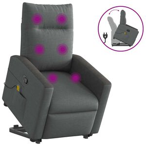 vidaXL Fotoliu de masaj rabatabil cu ridicare, gri &icirc;nchis, textil