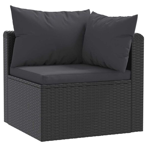 vidaXL Set mobilier de grădină cu perne, 3 piese, negru, poliratan