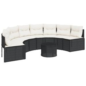 vidaXL Canapea de grădină cu masă/perne, semi-rotundă, negru poliratan
