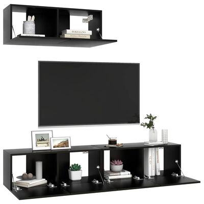 vidaXL Set dulapuri TV, 3 piese, negru, lemn prelucrat