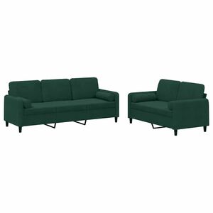 vidaXL Set canapea cu perne, 2 piese, verde &icirc;nchis, catifea