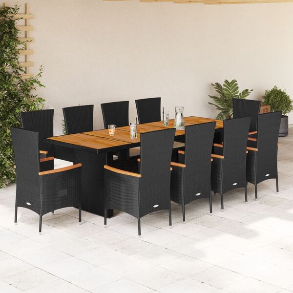vidaXL Set mobilier de exterior cu perne, 11 piese, negru, poliratan
