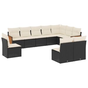 vidaXL Set canapele de grădină cu perne, 10 piese, negru, poliratan