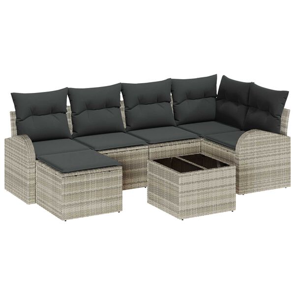 vidaXL Set de canapea cu pernă 7 pcs Gri deschis poliratan