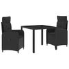vidaXL Set dining pentru exterior 3 buc. Negru poliratan