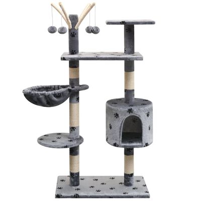 vidaXL Ansamblu pisici, funie de sisal, 125 cm, imprimeu lăbuțe, gri