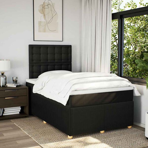 vidaXL Pat box spring cu saltea, negru, 120x190 cm, catifea