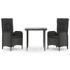 vidaXL Set mobilier de grădină cu perne, 3 piese, negru, poliratan