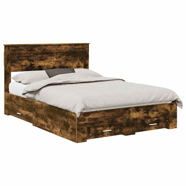 vidaXL Cadru de pat Stejar fumuriu 150 x 200 cm Lemn compozit