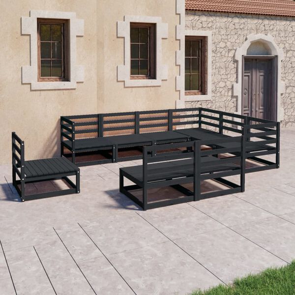 vidaXL Set mobilier de grădină, 9 piese, negru, lemn masiv de pin