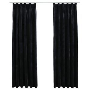vidaXL Draperii opace, 2 buc., negru, 140x225 cm, catifea, cu c&acirc;rlige