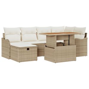 vidaXL Set de canapele pentru grădină 7 pcs Bej poliratan