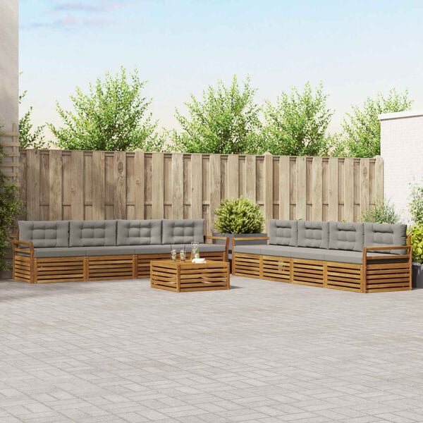 vidaXL Set de canapele de exterior 9 pcs Gri natural și deschis