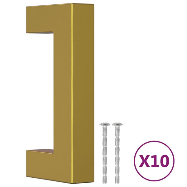 vidaXL Mânere de dulap, 10 buc., auriu, 64 mm, oțel inoxidabil