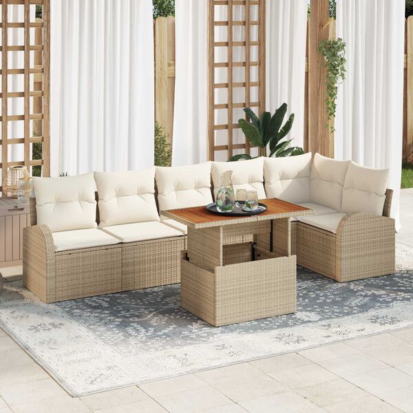 vidaXL Set de canapele pentru grădină 7 pcs Bej Rattan poli