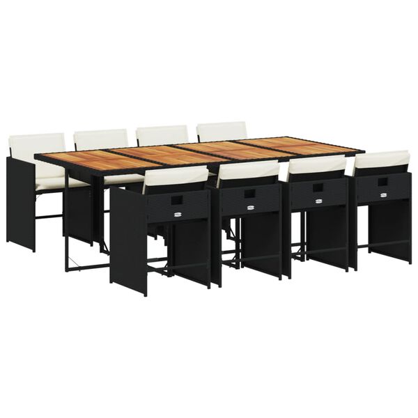 vidaXL Set mobilier de grădină cu perne, 9 piese, negru, poliratan