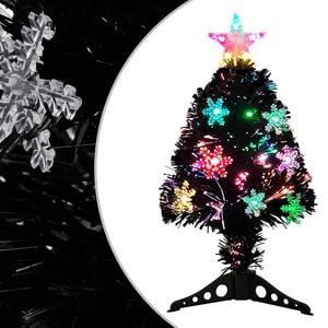 vidaXL Pom de Crăciun cu LED fulgi de zăpadă, negru 64 cm fibră optică