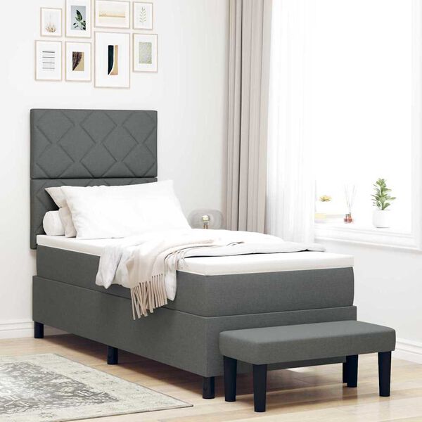 vidaXL Pat cu arcuri cu headboard Gri &icirc;nchis 80 x 200 cm țesătură