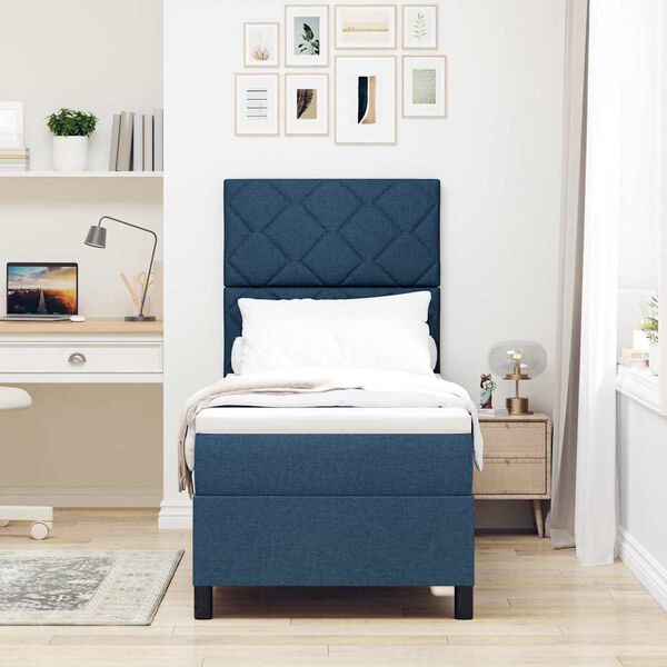 vidaXL Pat cu arcuri cu saltea cu led albastru 80 x 200 cm țesătură