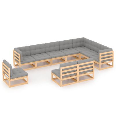 vidaXL Set mobilier de grădină cu perne, 10 piese, lemn masiv de pin