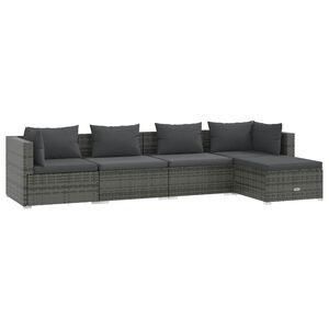 vidaXL Set mobilier de grădină cu perne, 5 piese, gri, poliratan