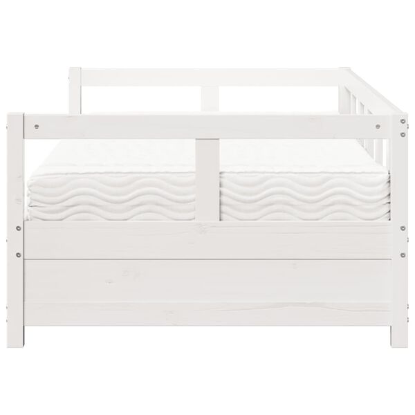 vidaXL Pat de zi cu saltea, alb, 90x190 cm, lemn masiv pin