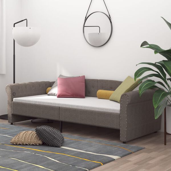 vidaXL Pat de zi cu saltea, gri taupe, 90x200 cm, textil, USB