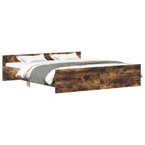vidaXL Cadru pat cu tăblie la cap/picioare, stejar fumuriu, 200x200 cm